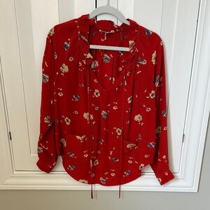 Rebecca Taylor Red Floral Tie-Neck Blouse